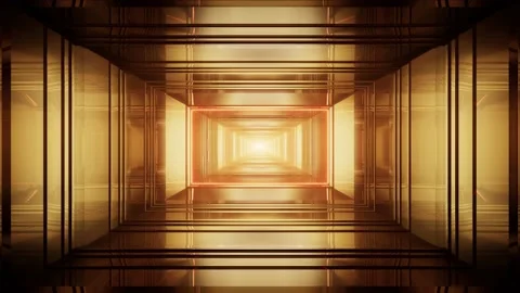 Shining Rectangle Shape Red Light in the Gold Metal Tunnel Stock-Footage 201201382