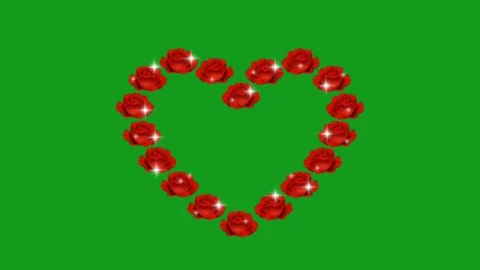 Shining red roses in the shape of heart with green screen background Stock Footage 133023633