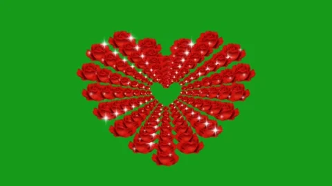 Shining red roses in the shape of heart with green screen background Stock Footage 170152235