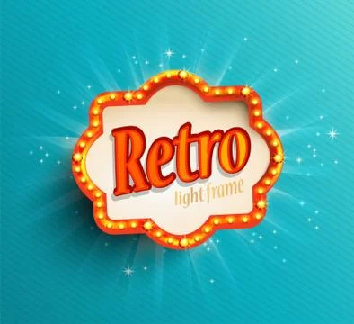 Shining retro light frame on blue background. Stock Illustration
