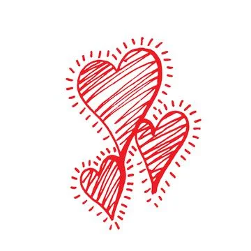 Shining Scribbled Hand Drawn Red Hearts Illustration Illustrazione stock