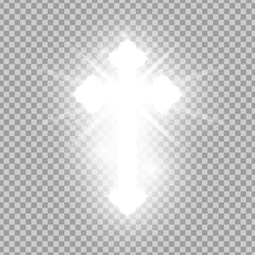 Shining silver Catholic cross isolated on transparent background. Riligious Ilustração Stock