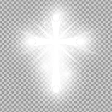Shining silver Catholic cross isolated on transparent background. Riligious Ilustração Stock