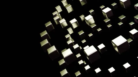 Shining Silver Cubes Abstract Motion Graphics Black Background Digital Tech.. Stock Footage 319530652