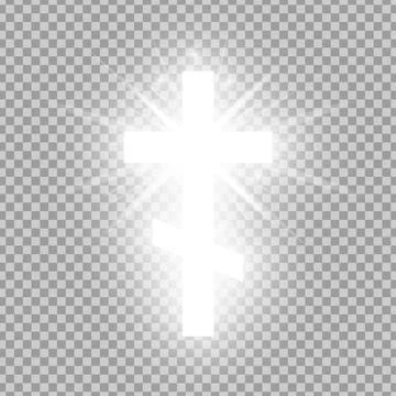 Shining silver Orthodox cross isolated on transparent background. Riligious Stock Illustration