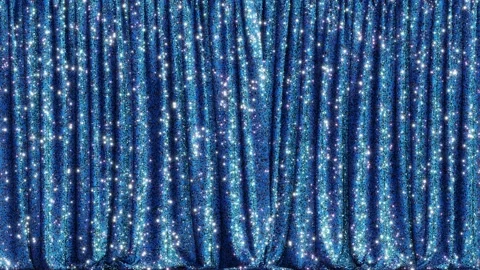 Shining silver sequins blue stage curtain 3D animation with alpha Stock Footage 166801572