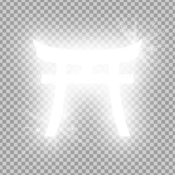 Shining silver Tori Gate isolated on transparent background. Glowing Shinto sign Ilustração Stock