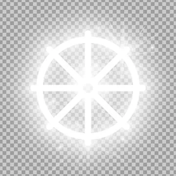 Shining silver Wheel of Dharma isolated on transparent background. Glowing Ilustração Stock