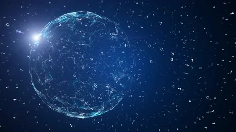 Shining sphere rotation with binary numbers animation Stock Footage 131789611