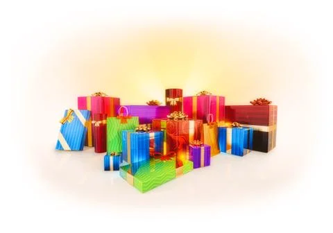 Shining stack of christmas gifts. Stock Illustration