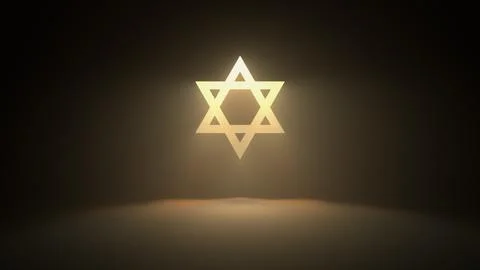 Shining Star of David on the wall with warm yellow rays of light - 3D render Stock Illustration