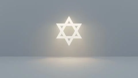 Shining Star of David on the wall with warm yellow rays of light white backgr Stock Illustration