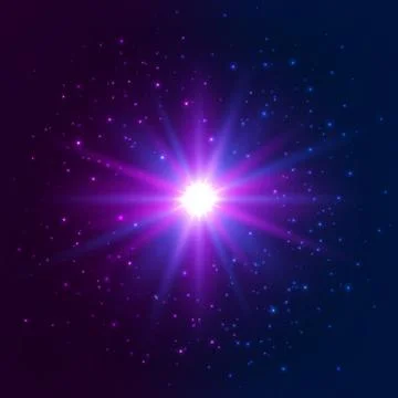 Shining star. Explosion light effect. Bright blue and violet magic star with  Stock Illustration
