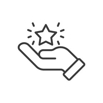 Shining star on a hand, icon in line design. Star, hand, shining, success Stock Illustration
