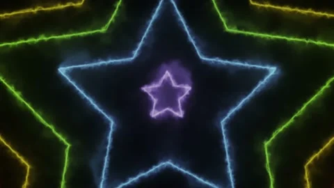 Shining Star Shaped Neon Lights Tunnel of Abstract Fast Movement Glow Stock Footage 170940334