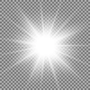 Shining star on transparent background, white color Stock Illustration