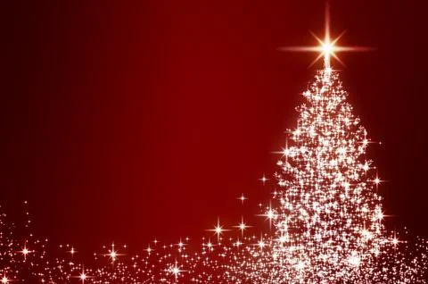 Shining stars like pine tree on red background with customizable space for text Stock Illustration