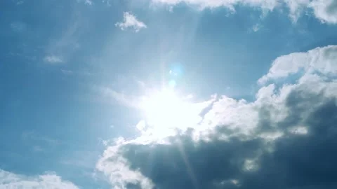 Shining Sun Cumulus Clouds Blue Sky, Sunlight, Sun Glare, Time Lapse. Beautiful  Stock Footage 204790121