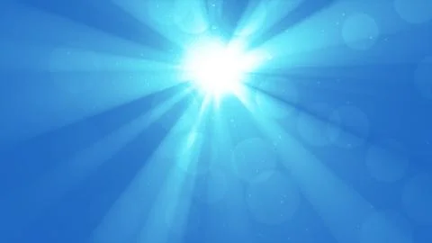 Shining sun with rays of light bokeh, divine radiance, light blue radiant sky Stock Illustration