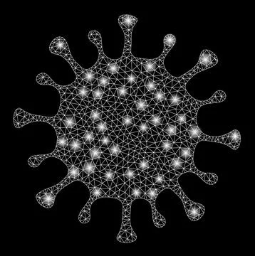 Shining Triangular Network Mesh Coronavirus Icon with Glare Spots Stock Illustration