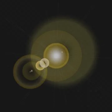 Shining vector golden sun with light effects. Flares and gleams rounded shapes Illustrazione stock