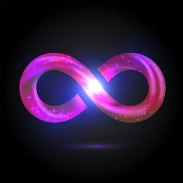 Shining volume infinity symbol with white light inside. Bright purple fusion  Stock Illustration