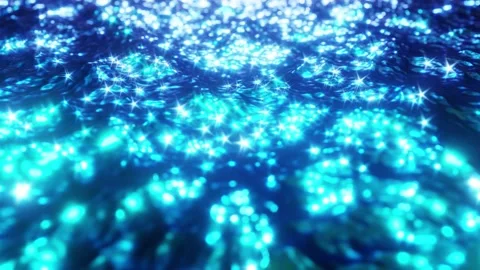 Shining waving ocean waters at night looping slow motion 3D animation Video stock 172447876