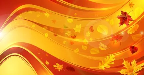 Shining wavy background with falling leaves Stock Illustration
