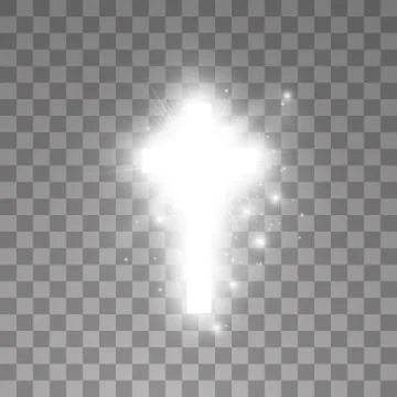 Shining white cross on transparent background. Glowing saint cross. Vector Stock-Illustration