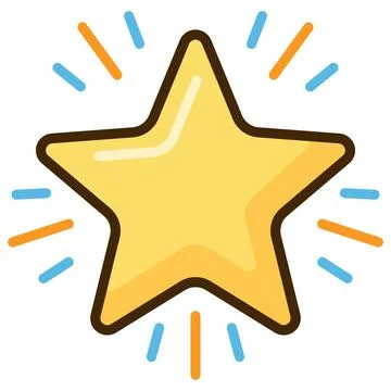 Shining yellow flat star icon with colorful radiating rays. Stock Illustration
