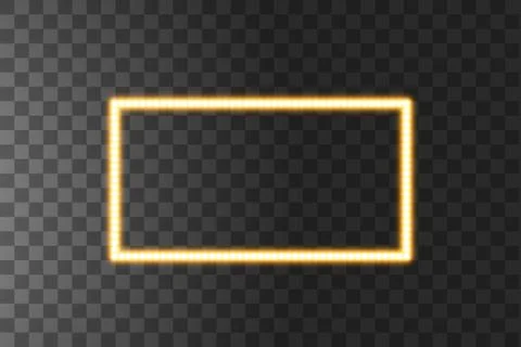 Shining yellow led vector rectangle frames, neon illumination on transparent Stock Illustration