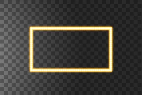 Shining yellow led vector rectangle frames, neon illumination on transparent Stock Illustration