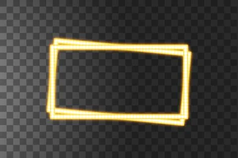 Shining yellow led vector rectangle frames, neon illumination on transparent Stock Illustration