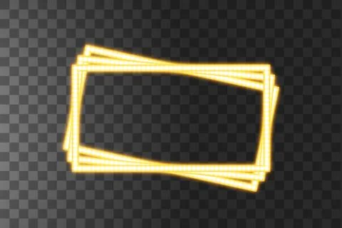 Shining yellow led vector rectangle frames, neon illumination on transparent Stock Illustration