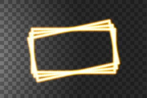 Shining yellow led vector rectangle frames, neon illumination on transparent Illustrazione stock