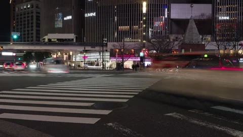 Shinjuku Intersection Night Traffic Light Trails Slow Shutter Tokyo Japan Stock Footage 335031805