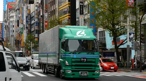 Shinjuku Neon Sign Street, Shopping Area in Tokyo, Japan, Day Traffic Crowds Stock Footage