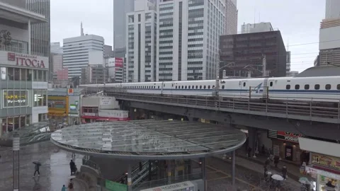 Of the shinkansen bullet high speed train while running through the Tokyo Stock Footage 163288164