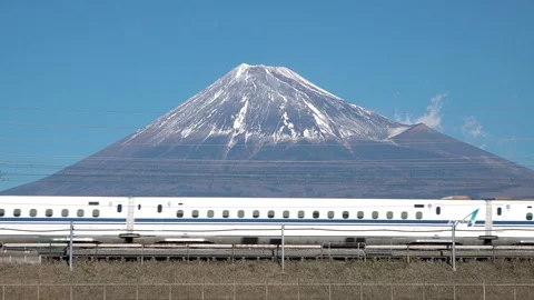 Shinkansen bullet train passing and Mt Fuji, prefecture, Japan Vidéo 101674757