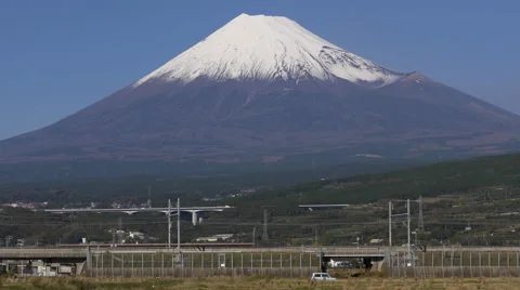 Shinkansen Train Passes Mount Fuji in Japan Stock Footage 45650556