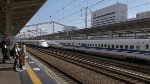 Shinkansen Train Passing Through Himeji Station in Japan Stock Footage 42781053