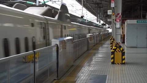 Shinkansen Train Pulls Into Shin Osaka Station, Japan Stock Footage 268443823