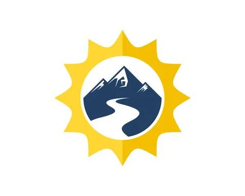 Shinning sun with river in the mountain inside Stock Illustration