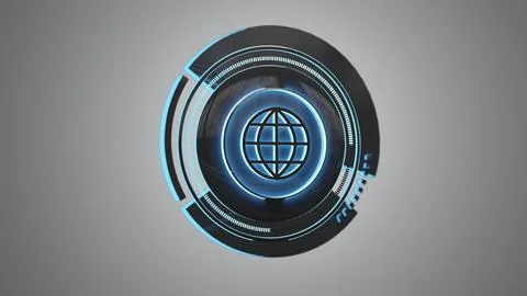 Shinny technologic globe button isolated on an uniform background - 3d render Stock Illustration