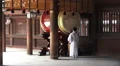 Shinto Priest Bangs Ceremonial Japanese Drum Meiji Jingu Shrine With Audio 4k or 4k+ Resolution