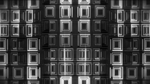 Shiny 3d silver monochrome box frame pattern rotating, vj loop background Stock Footage 288306789