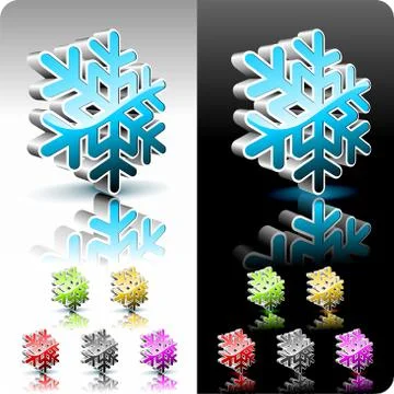 Shiny 3d snowflake button set. Stock Illustration