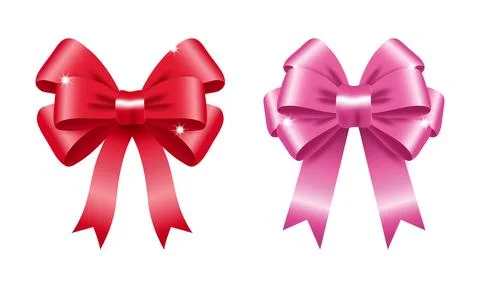 Shiny 3D Vector Gift Bows Set in Red and Pink with Realistic Gloss Effect Stock Illustration