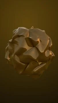 Shiny abstract bronze 3D object with organic irregular surface on dark backgr 库存插图