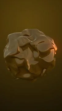 Shiny abstract bronze 3D object with organic irregular surface on dark backgr 库存插图